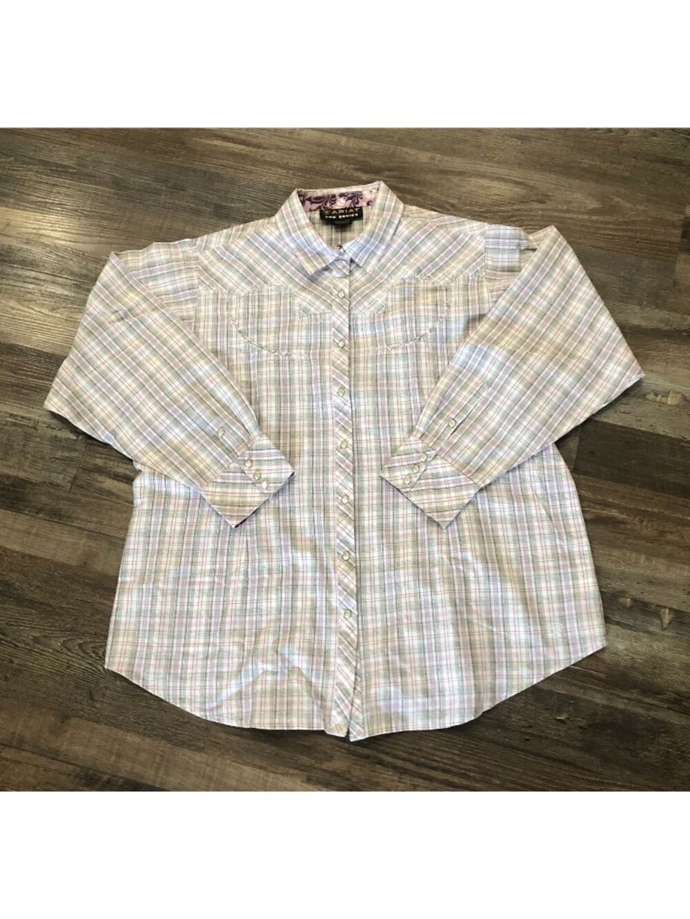Ariat Pro Series Womens 2XL Purple & Gray Pearl Snap Western Shirt
